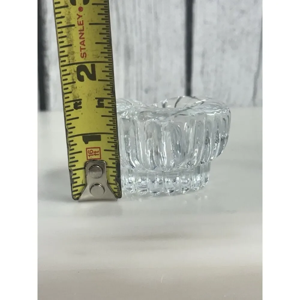 Pair of Heart Shaped Clear Glass Fluted Candle Stick Holders Vintage